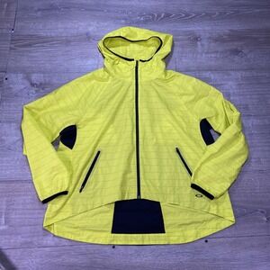 Oakley Jacket Mens Medium Yellow Hooded Reflective Running Cycling Windbreaker